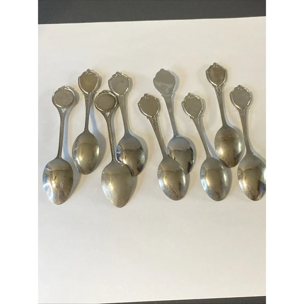 Lot 9 Enamel Souvenir Spoons State Crests Colorado Wyoming California Travel
